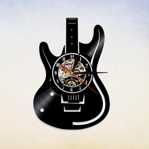Electro Guitar Vinyl Record Wall Clock, Music Notes Wall Art, Guitar Gifts, Music Art Gifts, Gift for Guitar Player Lover