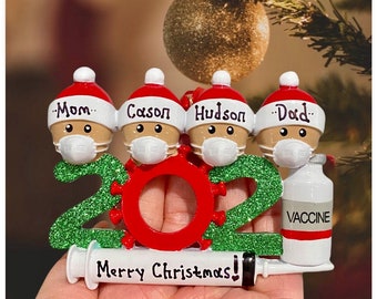 1-7 Members BOVTE White//Black//Multiracial Christmas Ornaments 2020 Personalized Name DIY Family of Ornament Holiday Decorations kit for Party