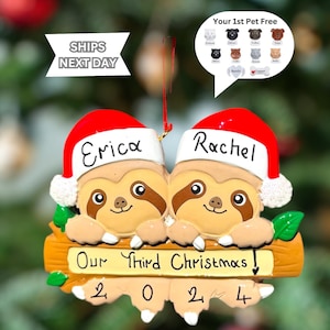 2024 Personalized Christmas  Couple Ornament , Cute Couple ornament for New Married Couple and Friends, Sloth Family of 2, Cute Couple Gift