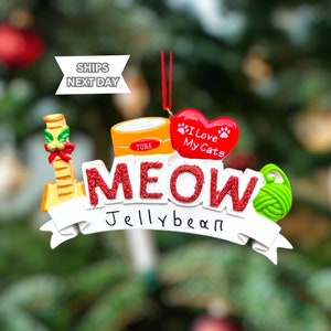 Personalized Christmas Cat Mom Ornament for Cat Lovers - Meow Ornament for your Cat - Big Shiny Pet Ornament - Kitty Ornament