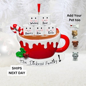 Christmas 2025, a charming keepsake featuring your loved ones’ names on smiling marshmallows. This Custom Marshmallow Family Ornament – Holiday 2025 Keepsake is perfect for cozy Christmas vibes and makes a great addition to your tree. Designed as a Christmas Mug Ornament with Names – Family of 5 – 2025,  Our Hot Chocolate Family Ornament – Christmas Tree Decor 2025 Ornament this listing.