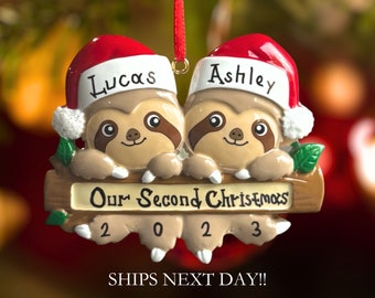 Personalized Sloth Ornament For Christmas , 2023 Cute Couple ornament for Couple and Friends , Personalize your Ornament, Sloth Family of 2