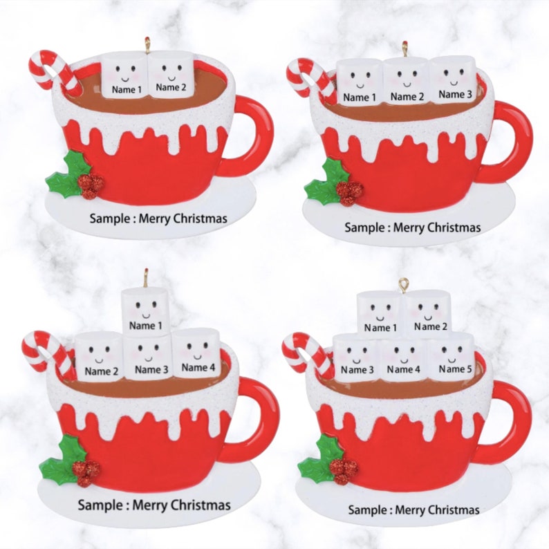 Pick your family members style from this listing.Celebrate the holidays with this Personalized Family Hot Cocoa Ornament – Christmas 2025, a charming keepsake featuring your loved ones’ names on smiling marshmallows. This Custom Marshmallow Family Ornament – Holiday 2025 Keepsake is perfect for cozy Christmas vibes and makes a great addition to your tree. Designed as a Christmas Mug Ornament with Names – Family of 5 – 2025,  Our Hot Chocolate Family Ornament – Christmas Tree Decor 2025 Ornament