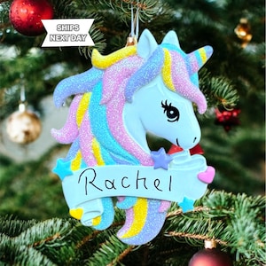 Personalized Rainbow Unicorn Christmas Ornament - Sparkling Holiday Unicorn Decoration - Perfect Holiday Gift for Unicorn Fans
