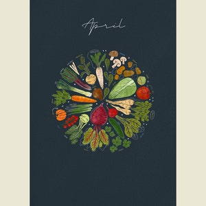 Seasonal calendar DIN A3 | Fruit and vegetables in Germany | hand-drawn illustrations | reusable every year | spiral binding | Green