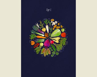 Saisonkalender DIN A3 | Obst und Gemüse in Deutschland | handgezeichnete Illustrationen | jedes Jahr wiederverwendbar | Spiralbindung | Blau