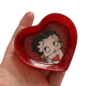 Betty Boop red glitter heart shaped mini jewellery ring dish bowl