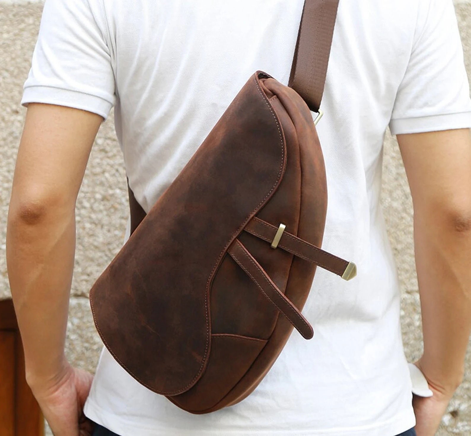 Full grain Leather Sling Bag Crossbody Bag For Men shoulder Etsy