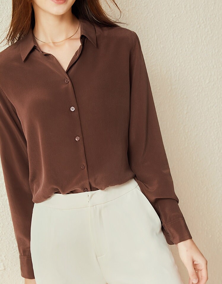Shirt in Brown /silk Blouse - Etsy 