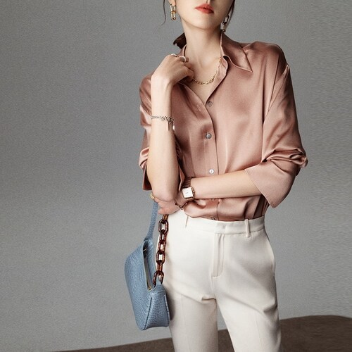 100% pure silk button down long sleeves  shirt /women shirt /top/workwear outfit /capsule wardrobe /nonothing fashion/capsule wardrobe