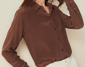 Shirt in Brown /silk Blouse - Etsy 