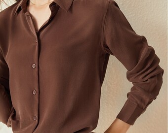 Shirt in Brown /silk Blouse - Etsy 