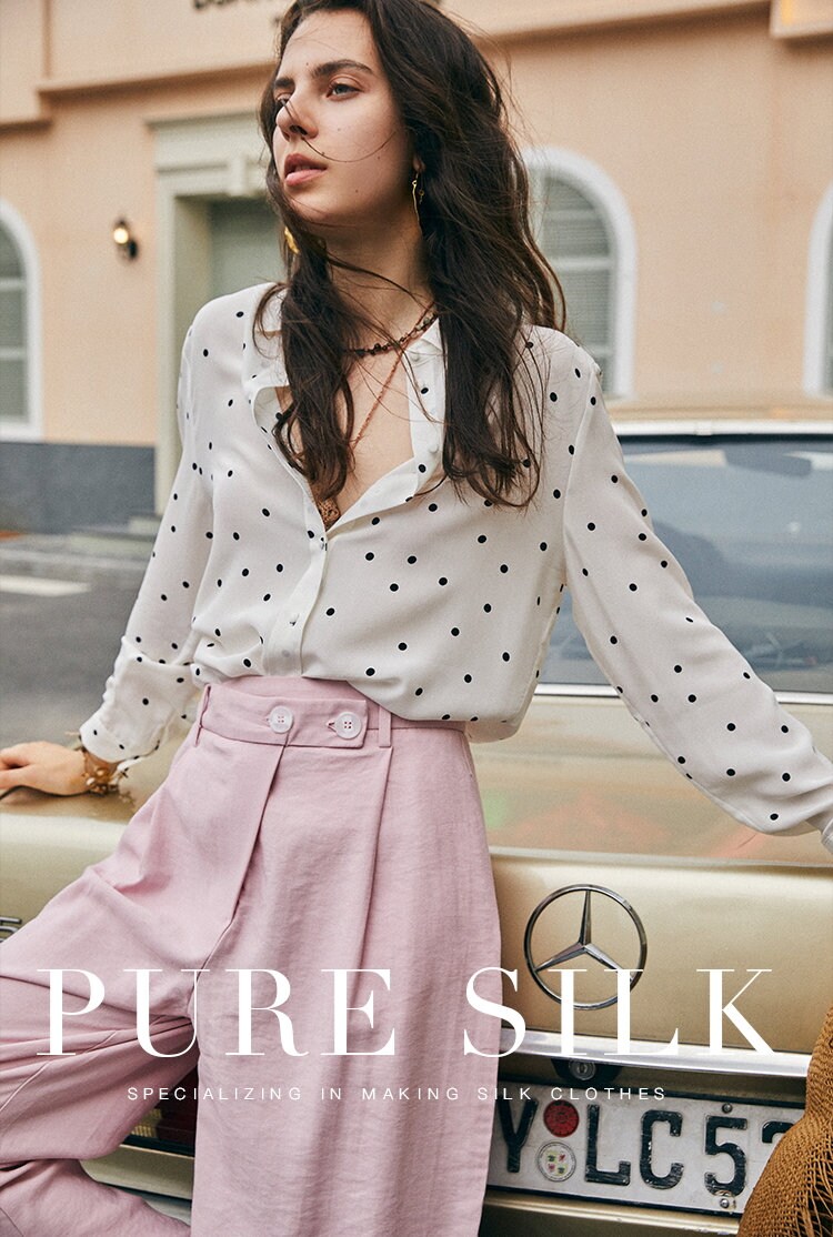 100% Real Silk Polka Dot Button Long Sleeves Shirt /women -  Israel