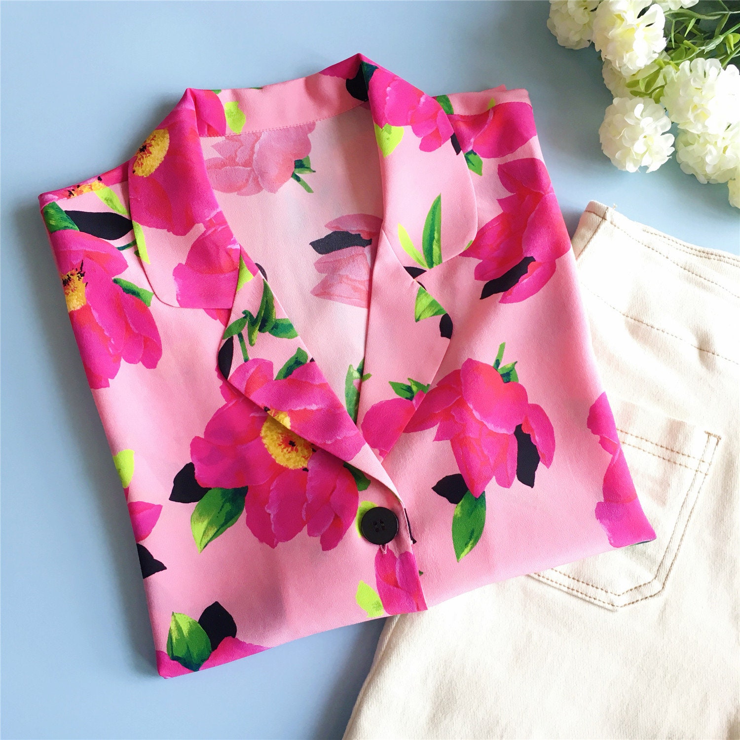 100 Pure Silk Floral Button Down Shirt /women Shirt /blouse Etsy