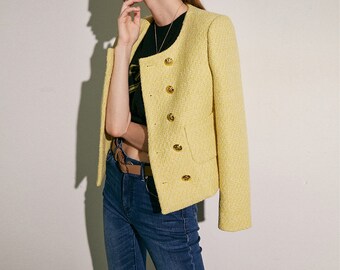 yellow tweed blazer