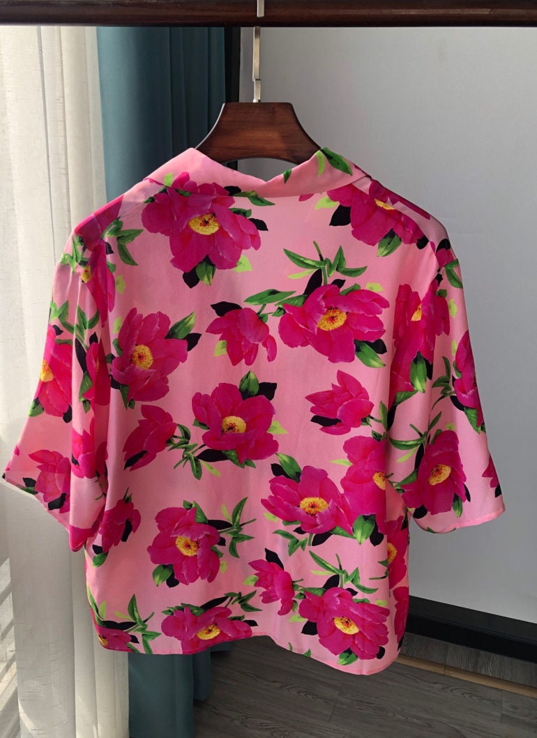 100 Pure Silk Floral Button Down Shirt /women Shirt /blouse Etsy