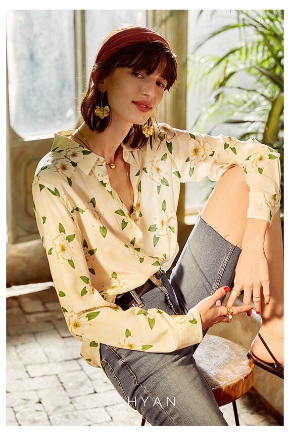 Floral print button down shirt women's Clearance