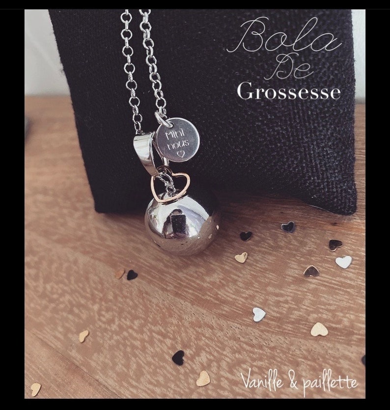 Personalized pregnancy bola mini us baby first name engraved mother-of-pearl heart pregnant breastfeeding gift future mother silver pink/gold baby shower image 7