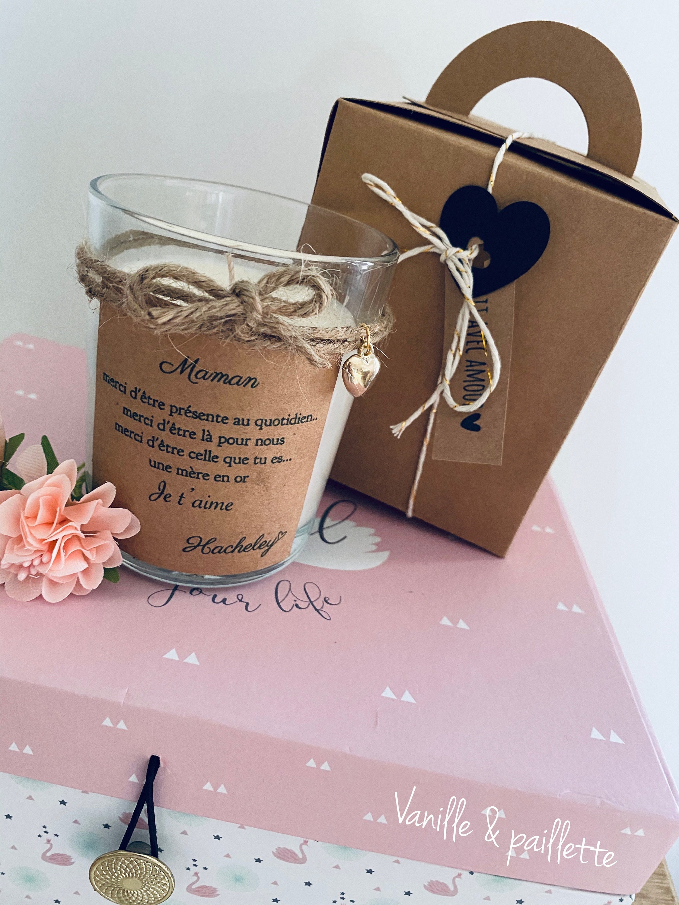 Bougie Personnalisé Message Boîte Surprise Idée Cadeau Toute L'année Vanillée 100% Naturel Pendaison