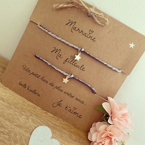 Duo coeur argent 925 marraine filleule à se partager bracelets breloque coeur etoile cadeau carte message personnalisé fille enfant nièce