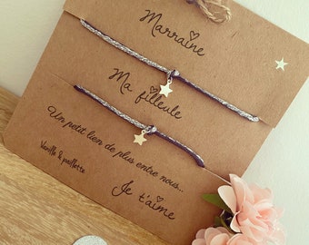 Duo coeur argent 925 marraine filleule à se partager bracelets breloque coeur etoile cadeau carte message personnalisé fille enfant nièce