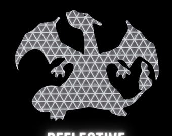 May include: A reflective dragon silhouette with a geometric pattern on a black background. The word "REFLECTIVE" is displayed in white, glowing text at the bottom. The dragon's wings are spread, and its body is in a dynamic pose.
