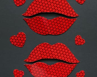 Reflective Lips Sticker Decals, Car/Helmet, Weatherproof (Set of 2)