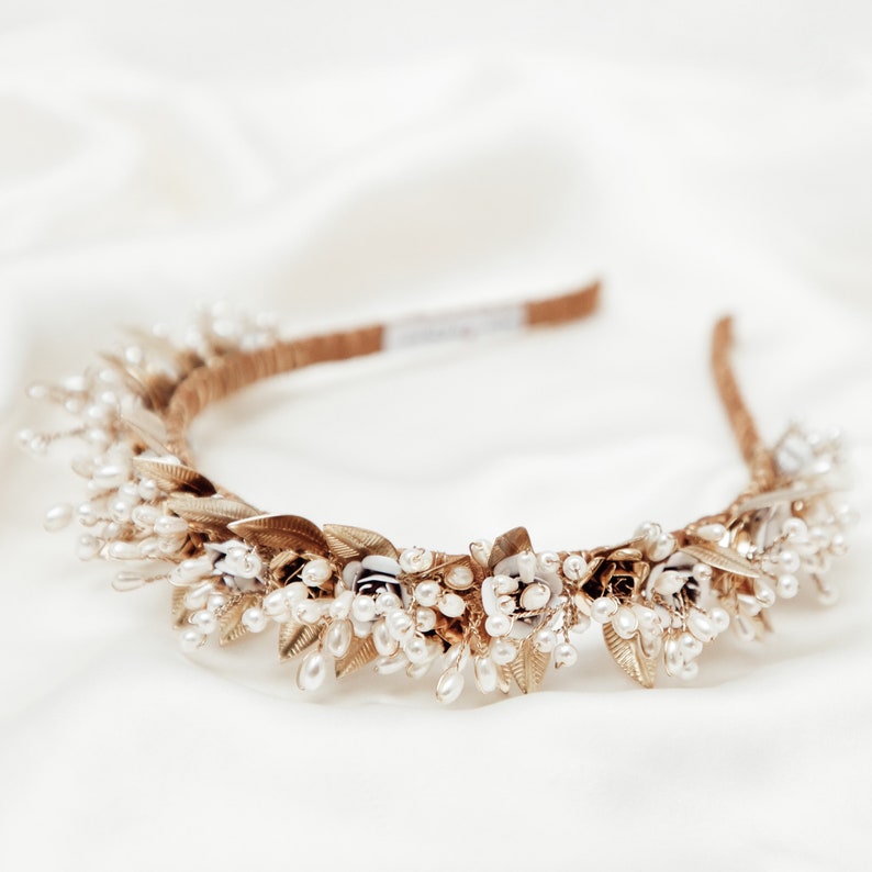 Athena Dream gold leaf bridal headband image 2