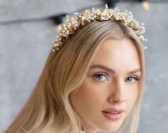 Athena Dream gold leaf bridal headband