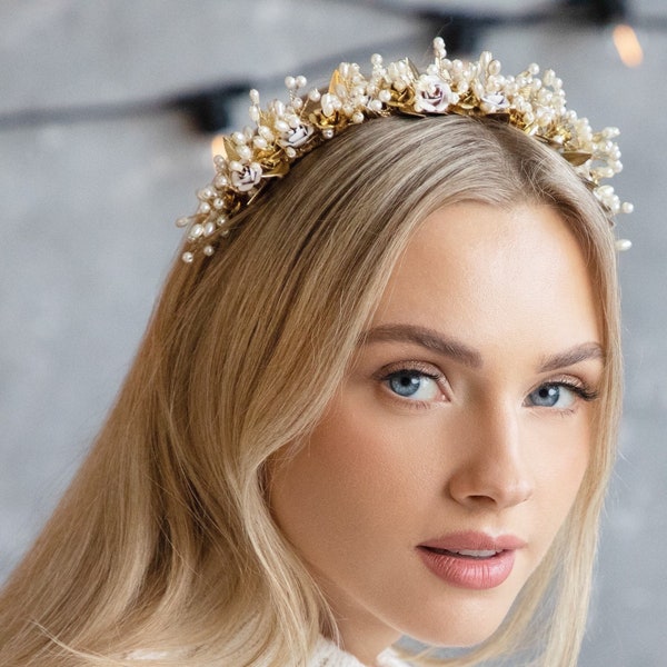 Athena Dream gold leaf bridal headband