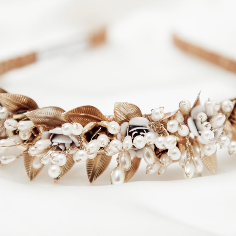 Athena Dream gold leaf bridal headband image 3