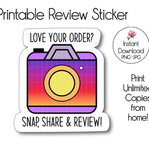 Snap Share Review Sticker, Thank you Sticker Customer Review, Social Media Label