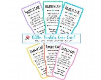 Printable Tumbler Care Card, Wine Tumbler Wash Instructions, Tumbler Care Instructions PNG, JPG, Print and Cut Wash Instructions