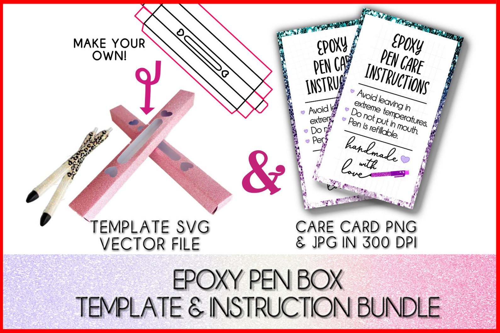 Epoxy Pen Box Template SVG & Pen Care Card Instructions PNG Etsy