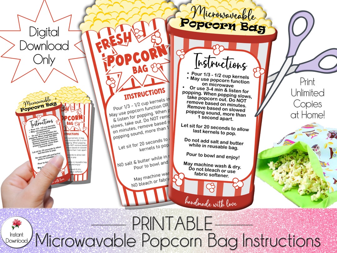 Microwavable Popcorn Bag Instructions, Printable Popcorn Bag Wash