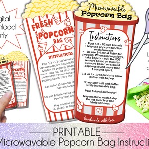 Mikrowellengeeignete Popcornbeutel Anleitung, druckbare Popcornbeutel Waschanleitung, digitaler Download