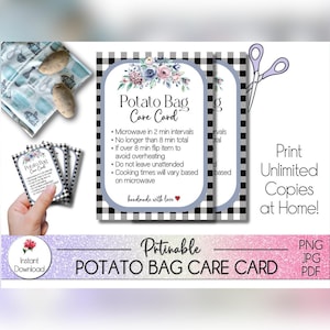 Kartoffelbeutel Pflegekarte, Mikrowellenanleitung (Digitaler Download)