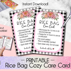 Rice Bag Cozy Care Card, Printable Rice Bag Wash Instructions, Digital Download