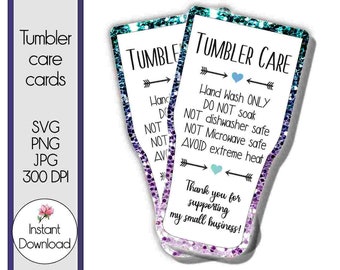 Printable Tumbler Care Card, SVG, PNG, JPG, Print and Cut Wash Instructions