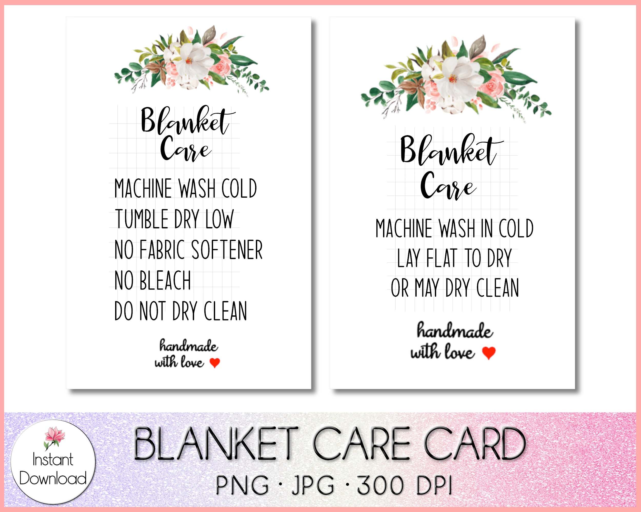 Blanket Card Printable Custom Blanket Wash Instructions Etsy UK