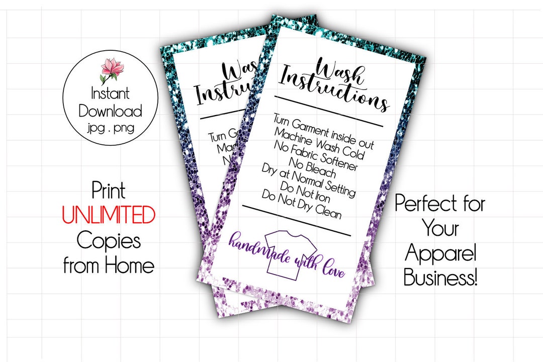 T Shirt Wash Instructions, Care Card Printable, PNG, JPG, Print and Cut ...