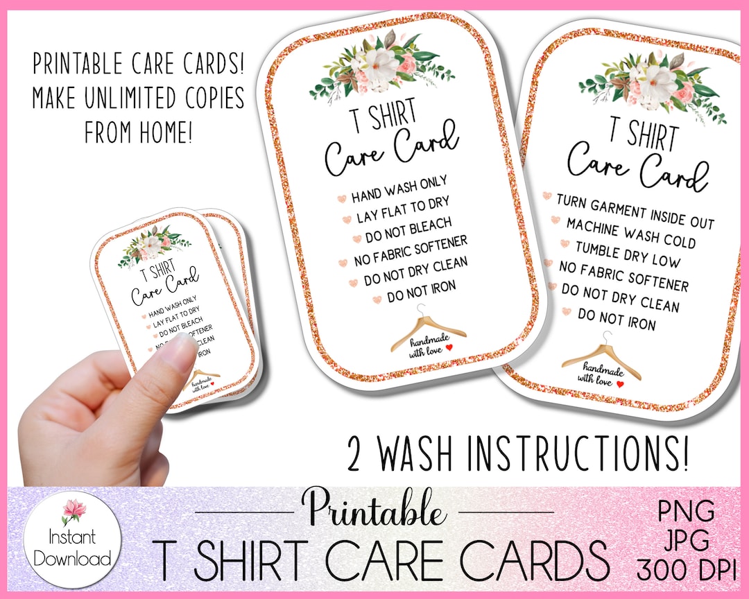 Printable Shirt Care Card, Shirt Wash Instruction - Etsy