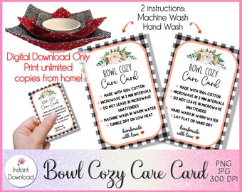 Printable Care Card for Bowl Cozy, Care Card Digital Download