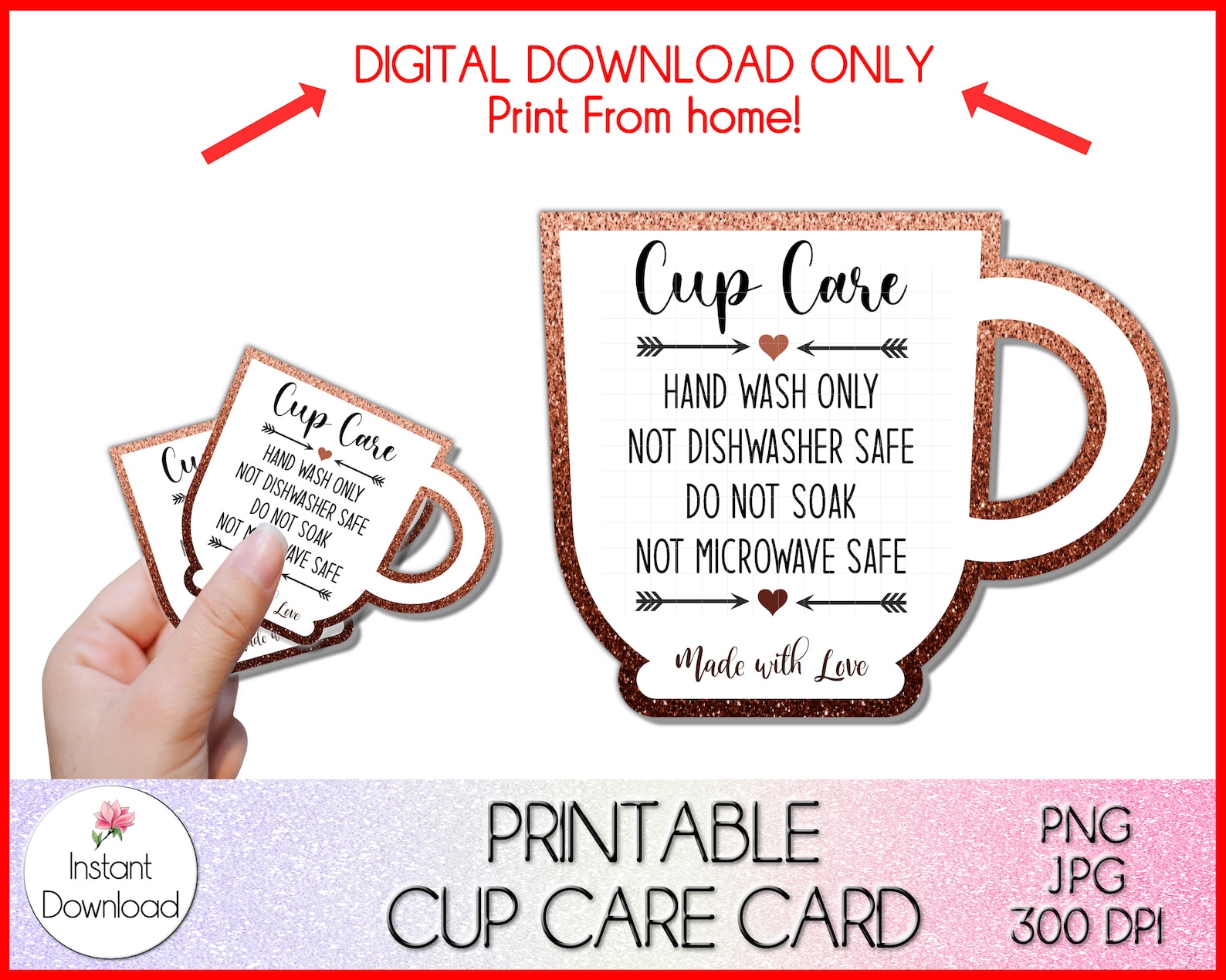 Printable Coffee Mug Care Card Coffee Cup Wash Instructions Etsy
