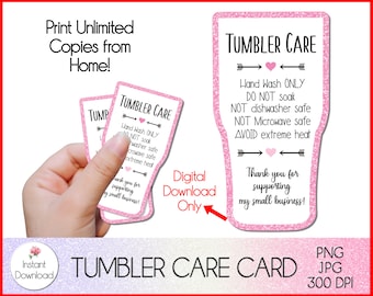 Printable Tumbler Care Card, Tumbler Wash Instructions