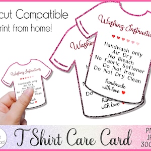 T Shirt Care Card, Shirt Washing Instructions, PNG, JPG, Print and Cut Care Cards Design