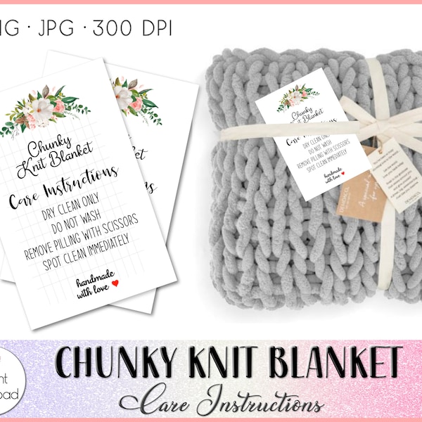 Chunky Knit Blanket Care Card, Blanket Washing Instructions, Knit Blanket Wash Instruction