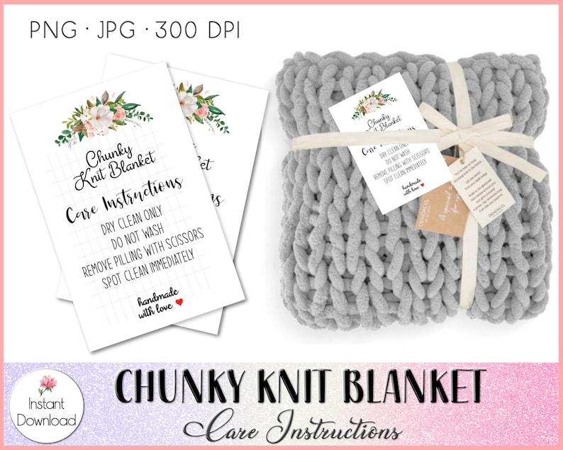 Chunky Knit Blanket Care Card Blanket Washing Instructions Etsy