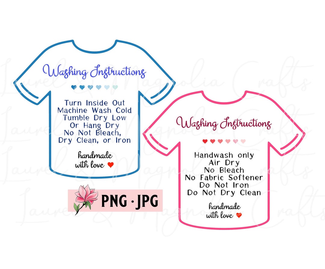 Tshirt Care Card Printable, Shirt Washing Instructions, PNG, JPG, Print ...
