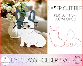 Soporte para anteojos de Bulldog francés SVG, archivo láser SVG de Glowforge